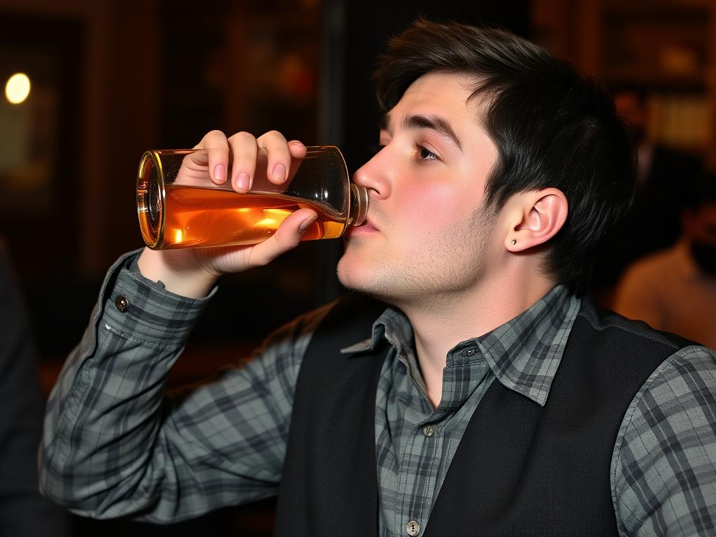 A person drinks alcohol.фото