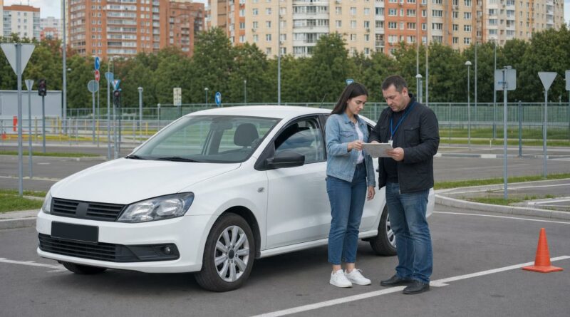 Учебный автомобиль автошколы на городской площадке