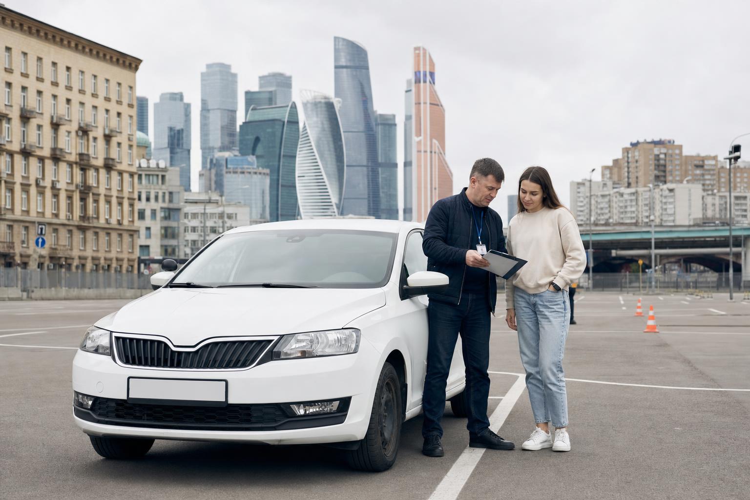 Учебный автомобиль автошколы на городской площадке